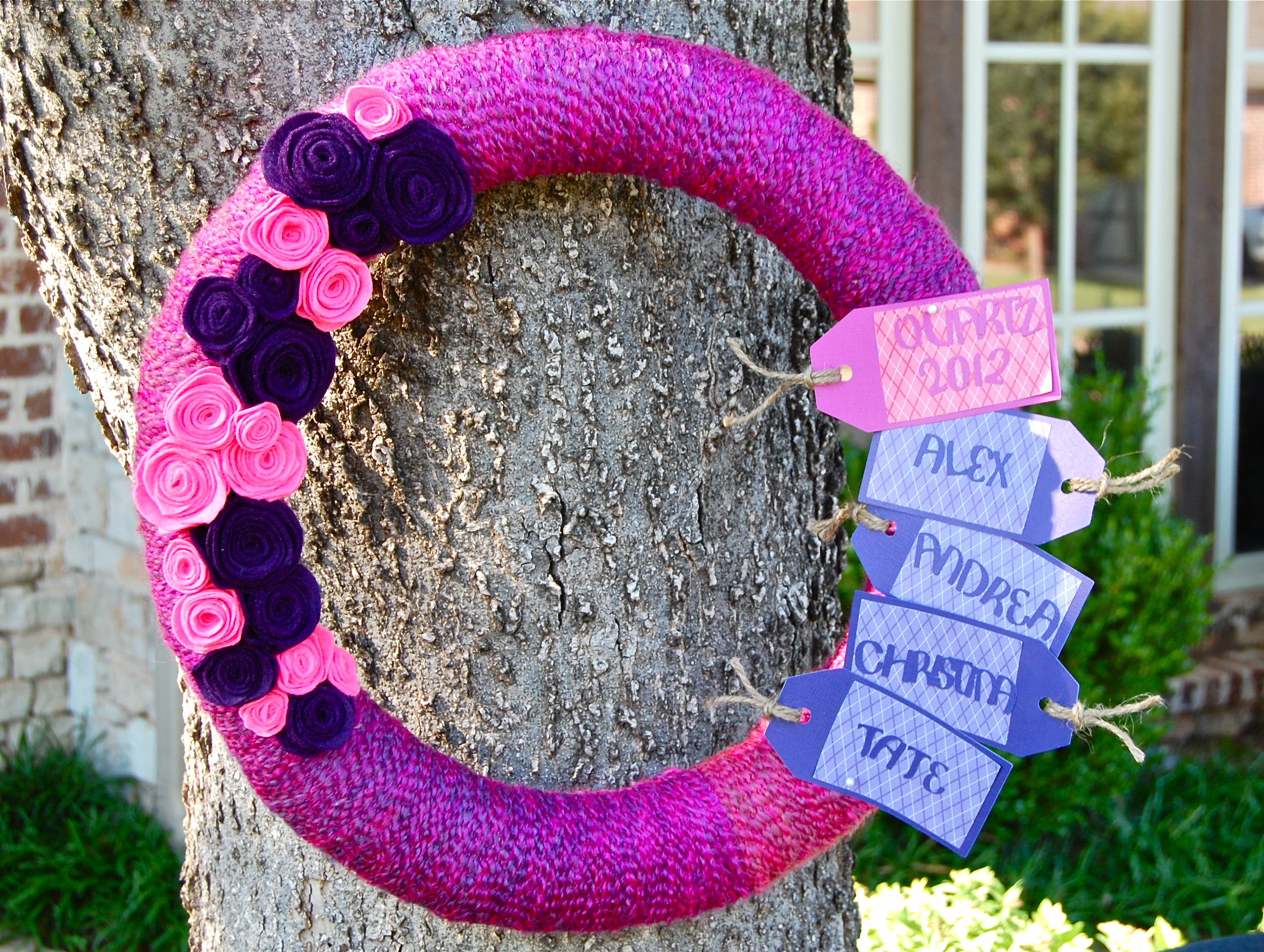 name tag yarn wreath
